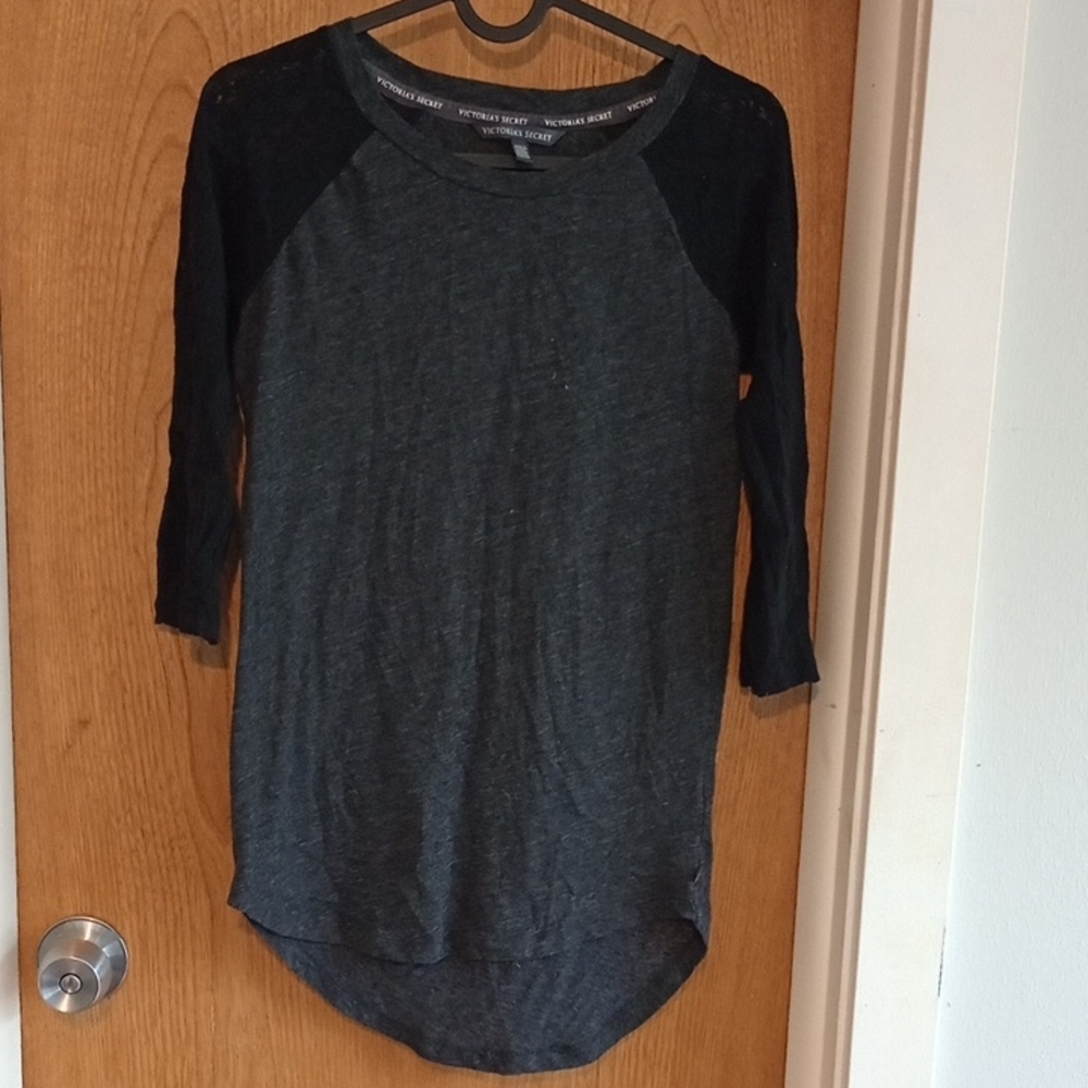Victoria Secret Charcoal and Black Lace Long Sleeve Top, Size XS